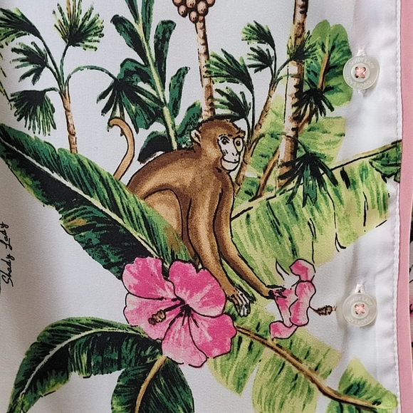 Shady Lady XS Short Sleeve Button Down Pajama Top Monkey Print - Picture 5 of 6